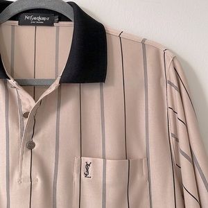 Saint Laurent Silk Striped Polo Collared Shirt Pocket Tee YSL